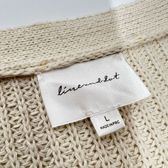 Line & Dot Scarlett Pointelle Cardigan Cream Sweater Women's Large - Picture 2 of 15